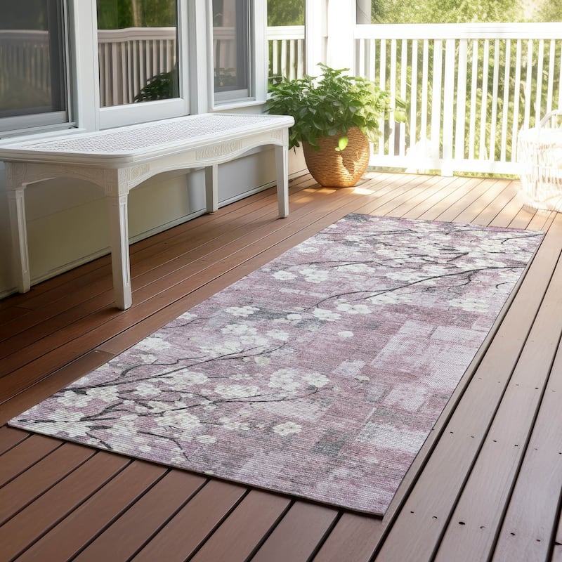 Machine Washable Indoor/ Outdoor Modern Floral Chantille Rug - Blush - 2'3" x 7'6"