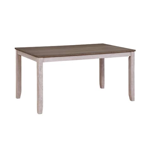 Rectangular Dining Table with Chamfered Legs, Antique White and Brown