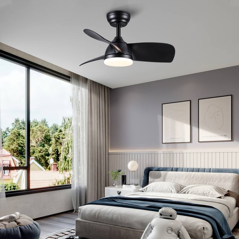 YUHAO 28 in. Integrated LED Indoor Matte White Ceiling Fans with Light Kit and Remote Control
