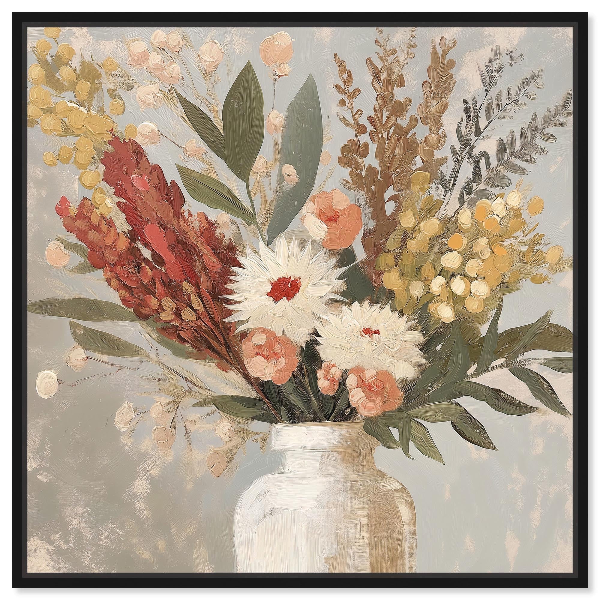White Vase Bouquet Canvas by Art Remedy