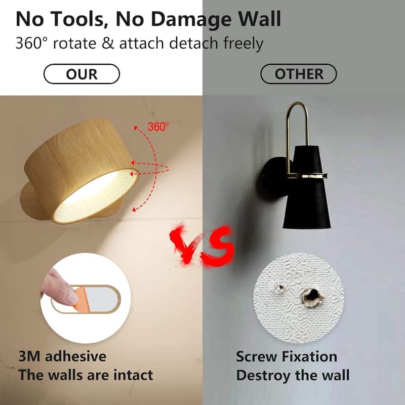 3 brightness cordless light wood reading light natural wall light