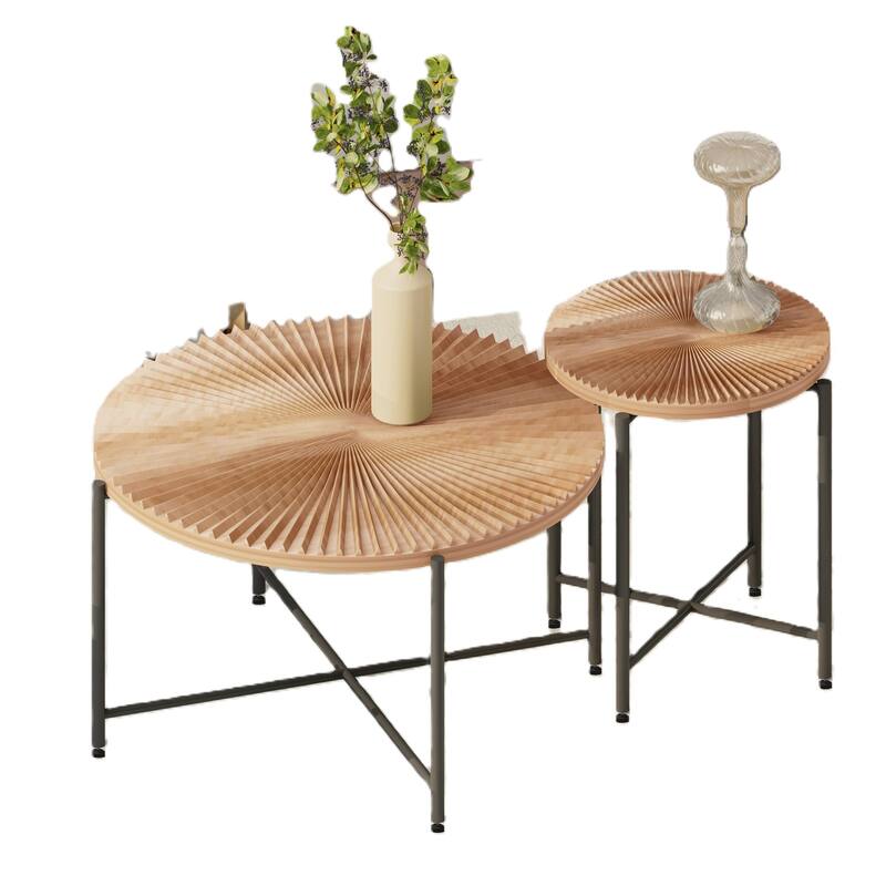 2-Piece Coffee and End Table Set - Waterproof MDF with PVC Cover, Distressed Cylindrical Design