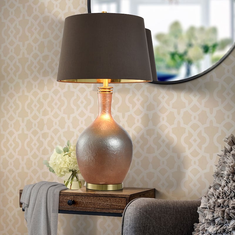 Gradient Gold Table Lamp - Metallic Polyresin and Brushed Brass - Brown Shade