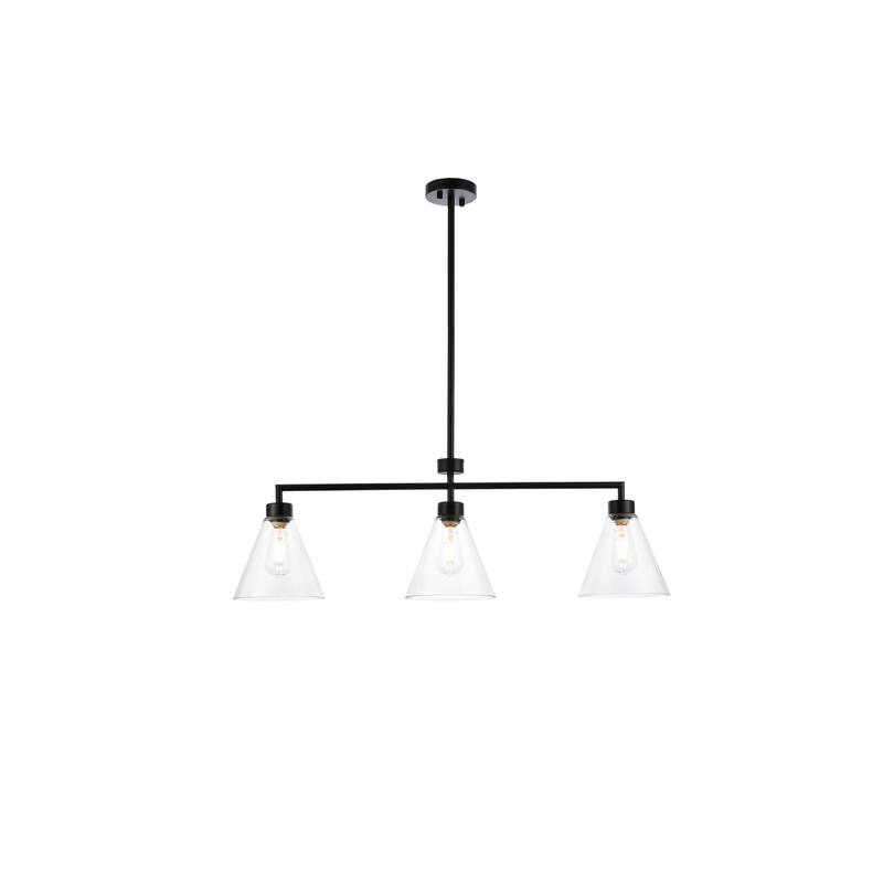 3-Light Black Pendant Light - Adjustable Height, Farmhouse Design, Kitchen Island Lighting - 11.9