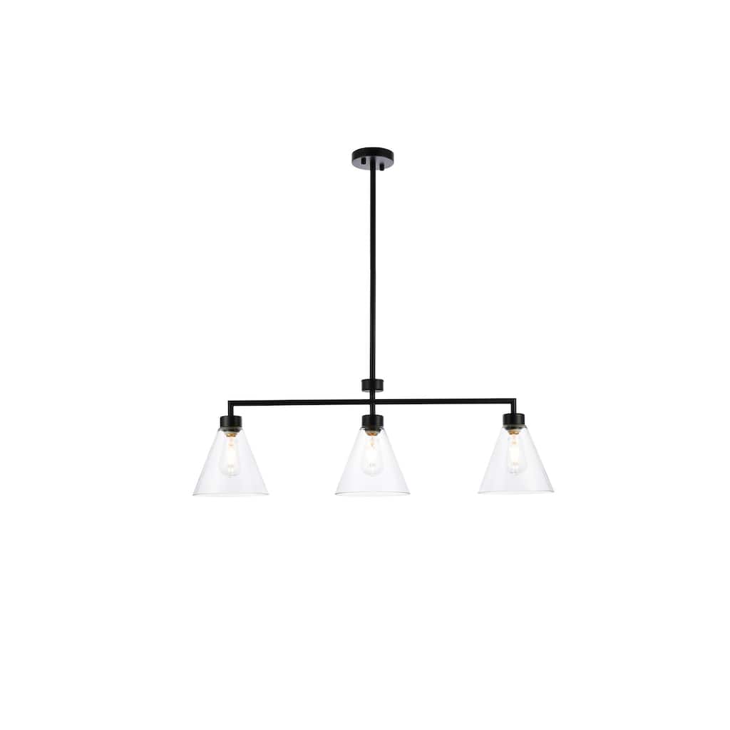 3-Light Black Pendant Light - Adjustable Height, Farmhouse Design, Kitchen Island Lighting - 11.9