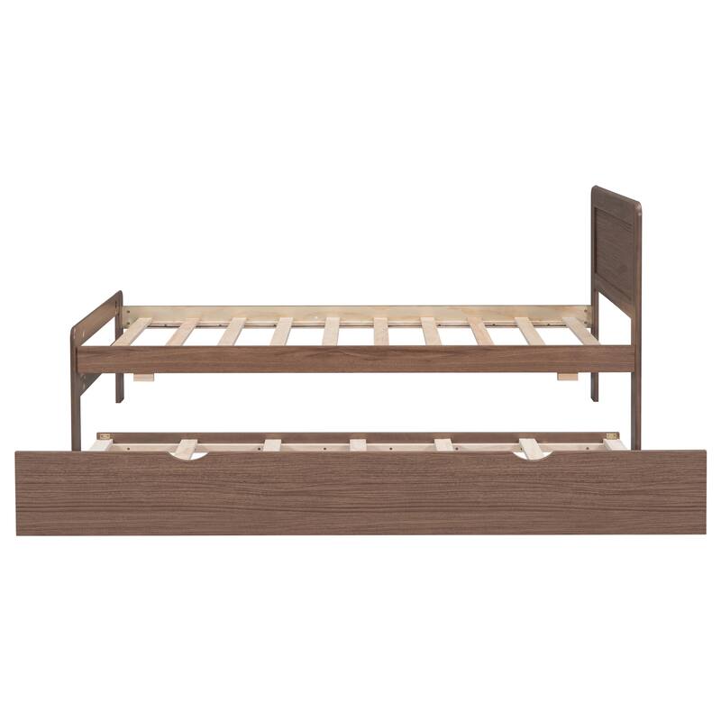 Nestfair Modern Design Twin Size Platform Bed Frame with Trundle