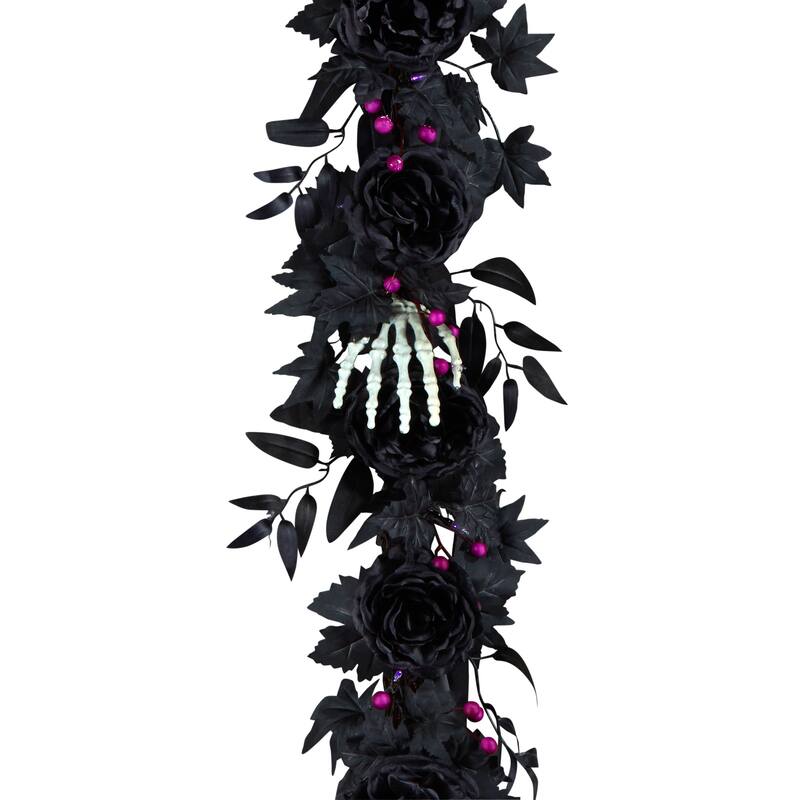 National Tree Company 6 ft. Artificial Bad to the Bone Halloween Garland, 30 Purple LED Lights, Battery Operated - 6 ft