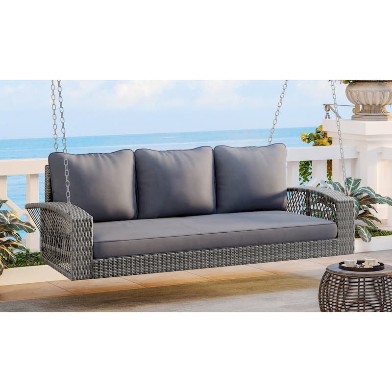 GO 69" PE Wicker 3-Person Porch Swing