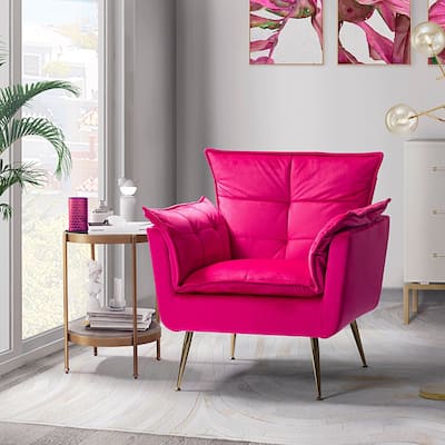 1ida Modern Velvet Armchair with Tufted Padded Cushions and Golden Metal Legs by HULALA HOME
