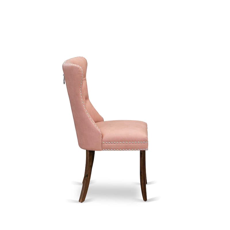 Parson Dining Chairs Set of 2 - Upholstered Accent Chairs with Nailhead Trim - Beige Red Faux Leather - Antique Walnut Finish