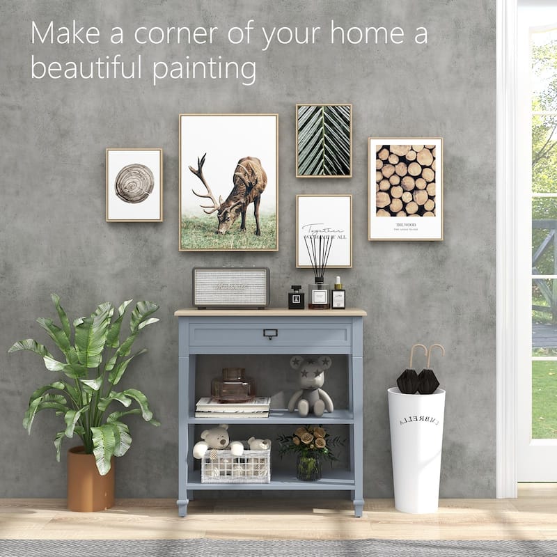 Accent White Console Table with Drawer and Shelf, Wood Sofa Table with Storage for Entryway Hallway Living Room