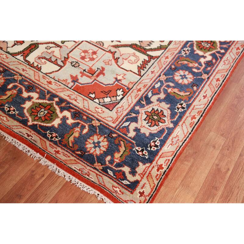 Hand Knotted Oriental 100% Wool Carpet Traditional Medallion Oranges & Rust Heriz (serapi) Area Rug - 11' 10'' X 9' 0''