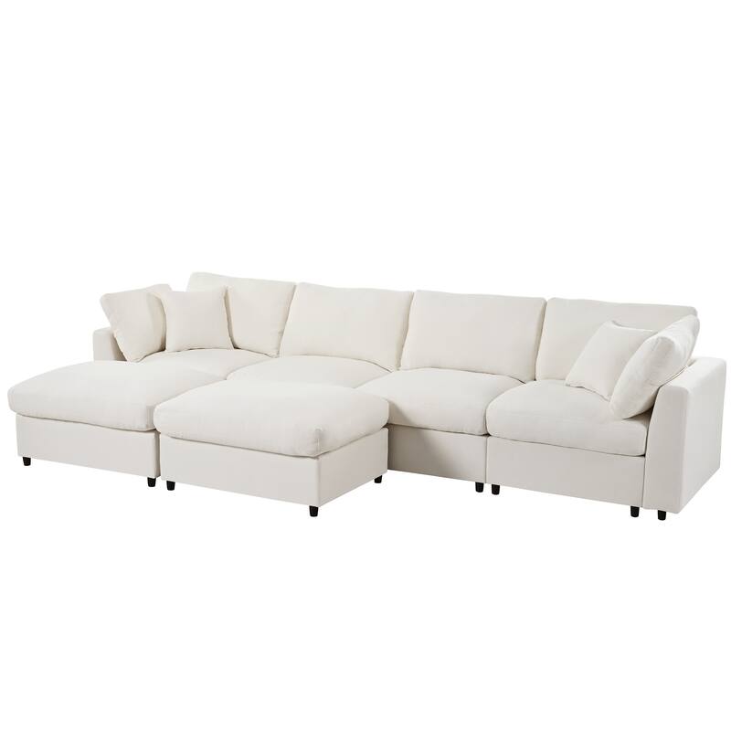 U-Shaped Modular Design Chenille Fabric Sectional Sofa with 2 Movable Ottomans