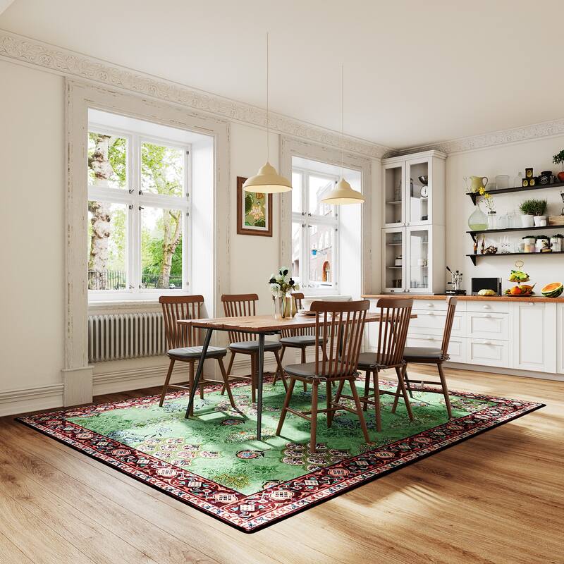 Rustic Chic Abstract Indoor Rug Anti-slip & Washable Green