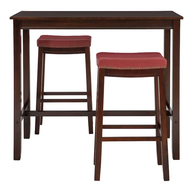 3-Piece Bar Table and Stool Set- 47.25" - Brown and Red