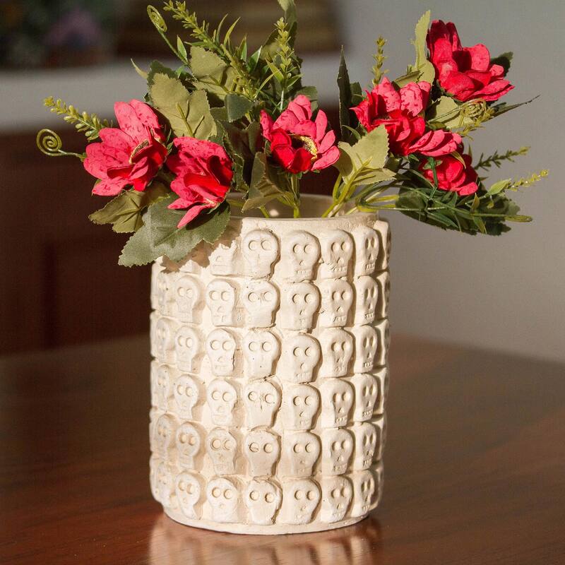 NOVICA Handmade Rows Of Skulls Ceramic Flower Pot