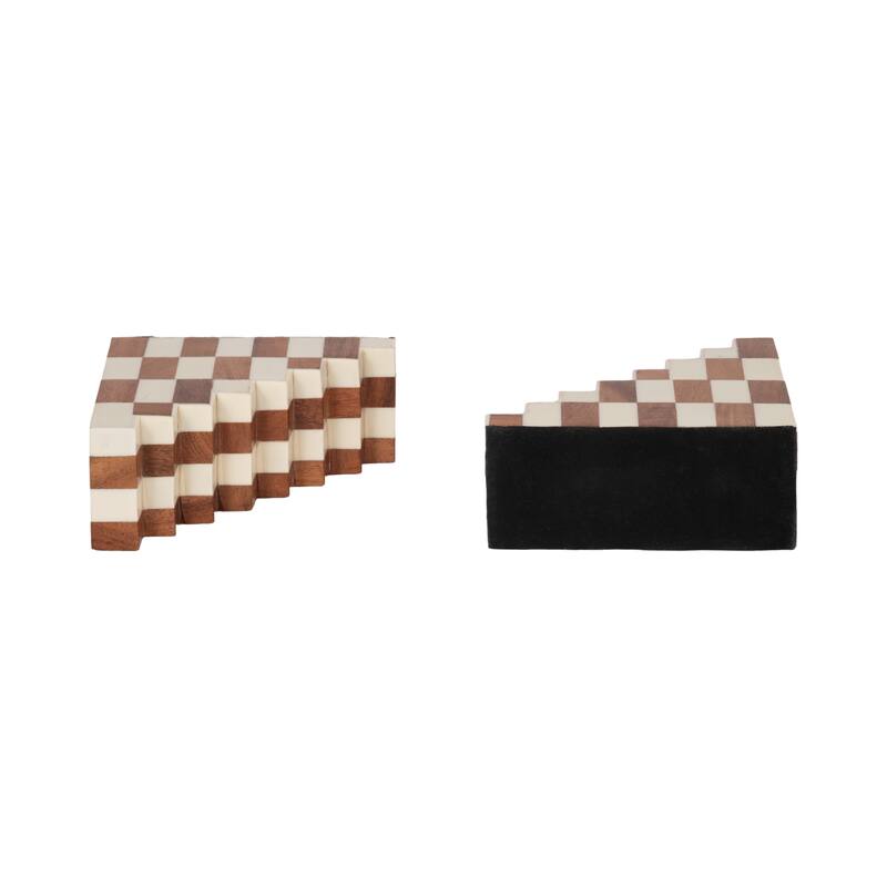 Modern Bookends with Wood and Resin Stair -Step Design - 6" Tan - 6" x 2.75" x 6"