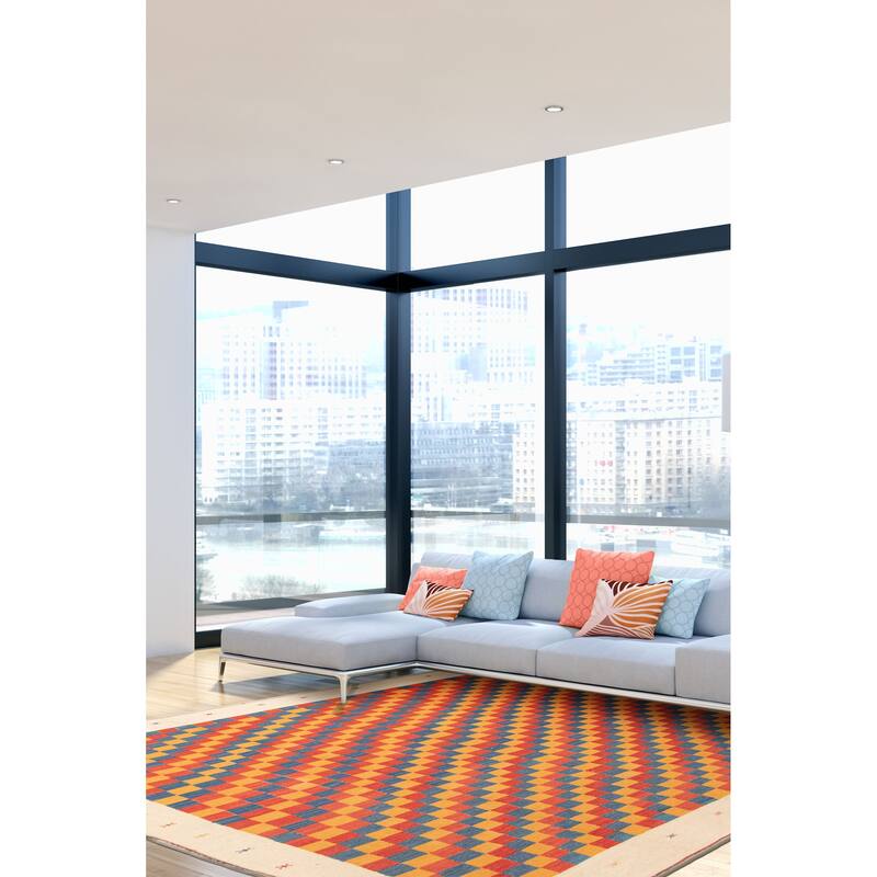 ECARPETGALLERY Flat-Weave Kashkuli Red Wool Tapestry Kilim - 6'4 x 6'7
