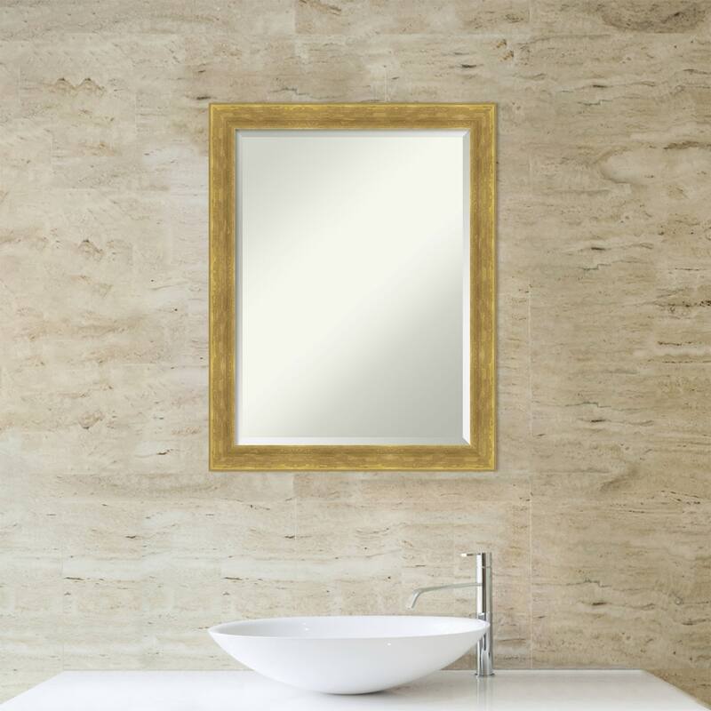Angled Beveled Wood Framed Bathroom Vanity Wall Mirror
