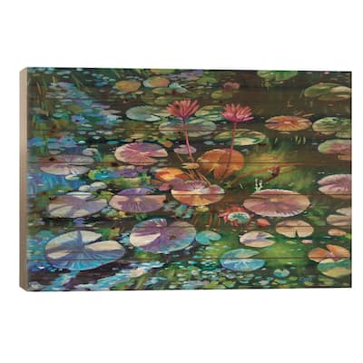 Water Lilies Print On Wood by John Clark - Multi-Color
