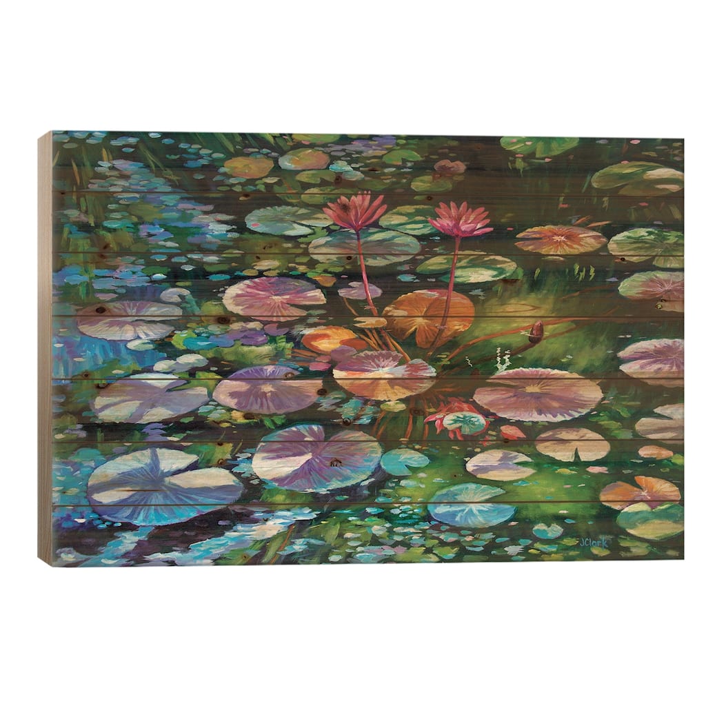 Water Lilies Print On Wood by John Clark - Multi-Color