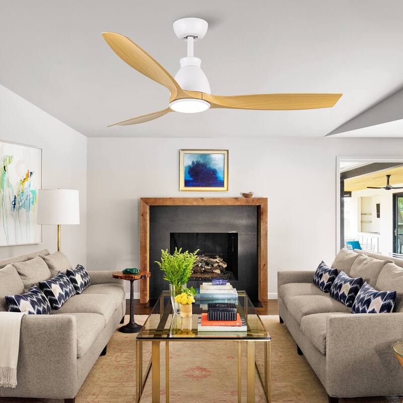 YUHAO 56 inch 6 Speed Quiet DC Motor Indoor Matte White Ceiling Fans with Lights and Remote Control