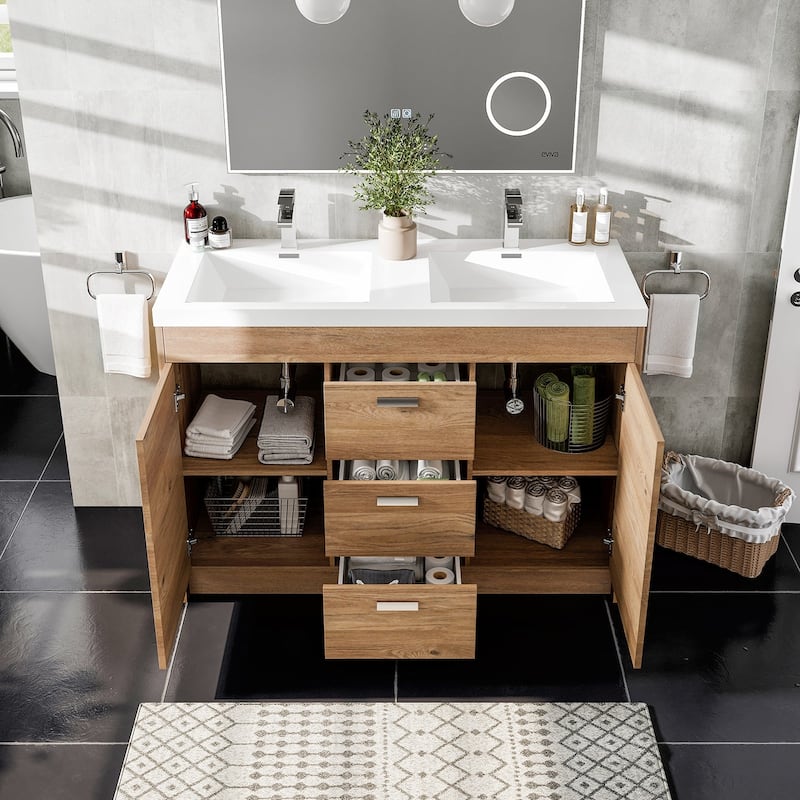 Eviva Lugano 48" Natural Oak DS Bath Vanity with WH Integrated Top
