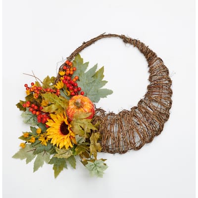 18" Fall Leaves Pumpkin Berries Cornucopia Wreath