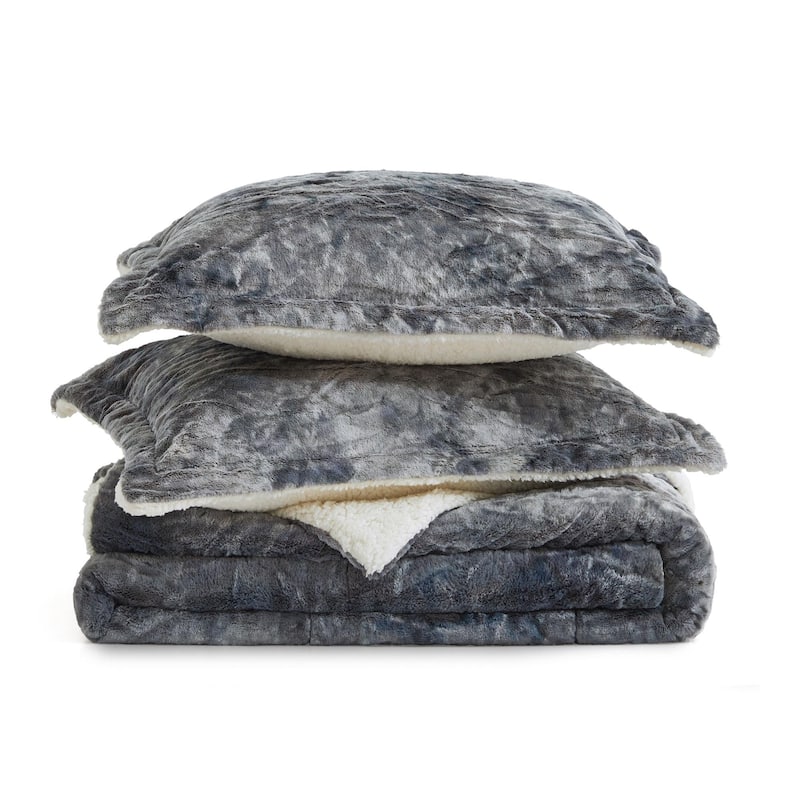 Dual-Side Fluffy Sherpa Comforter Set, Winter Plush Fuzzy Bedding Set