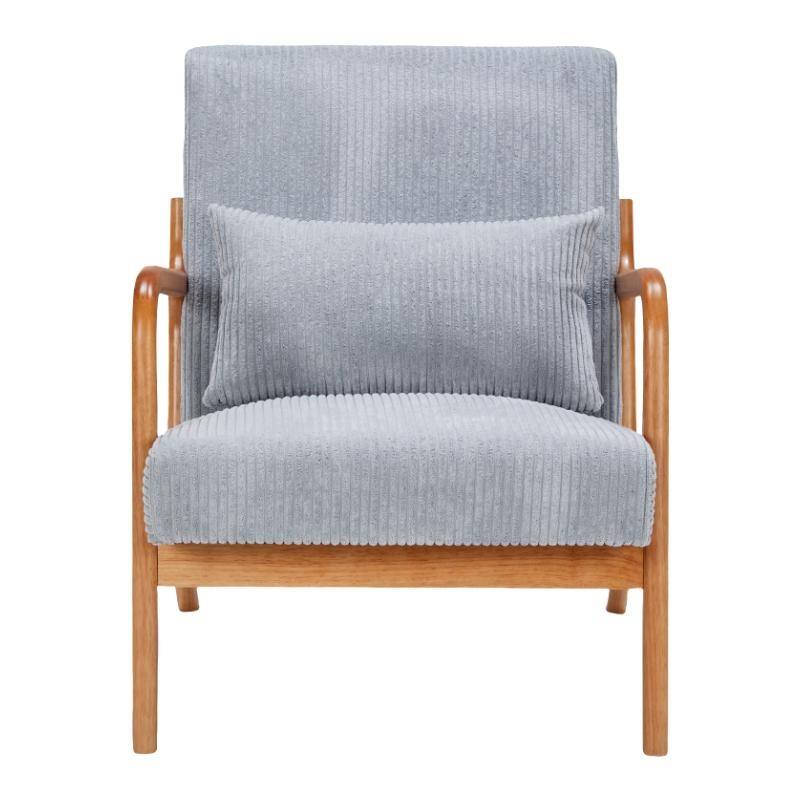 Mid-Century Modern Accent Chair, Upholstered Single Sofa Chair with Pillow, Lounge Armchair with Rubber Wood Frame