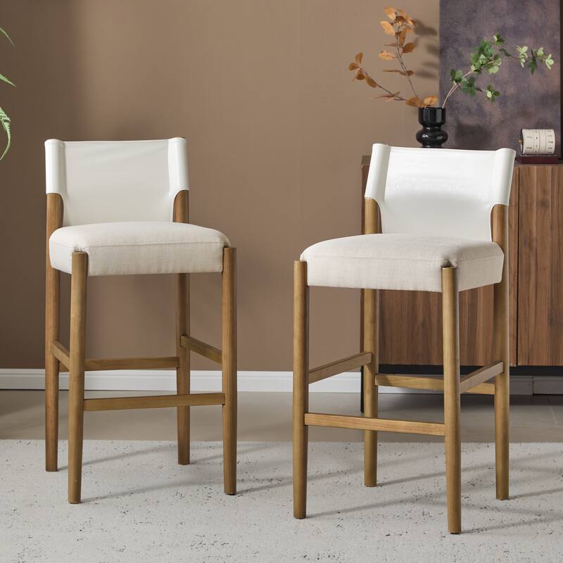 Set of 2 Modern Solid Wood Bar Stools with Polyester Cushion, 28.5" Minimalist Neutral Tone for Kitchen Island