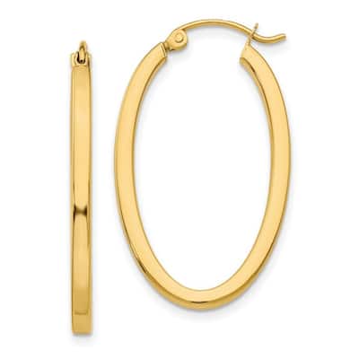 Curata 14k Yellow Gold Polished 2x24mm Squared Oval Hoop Earrings