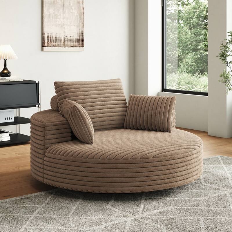 360 Degree Swivel Chair Corduroy Chenille Foam Single Sofa - Brown/Corduroy