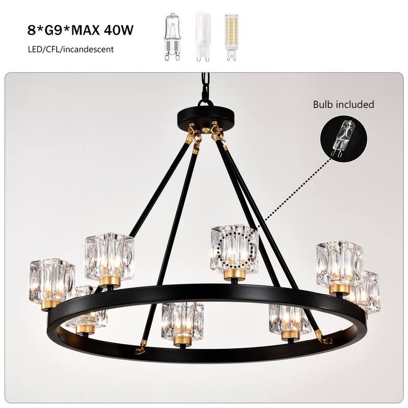 Farmhouse Modern Small Crystal Round Ceiling Light Wagon Wheel Chandelier, for Living Room, Kitchen Island, Dining Room