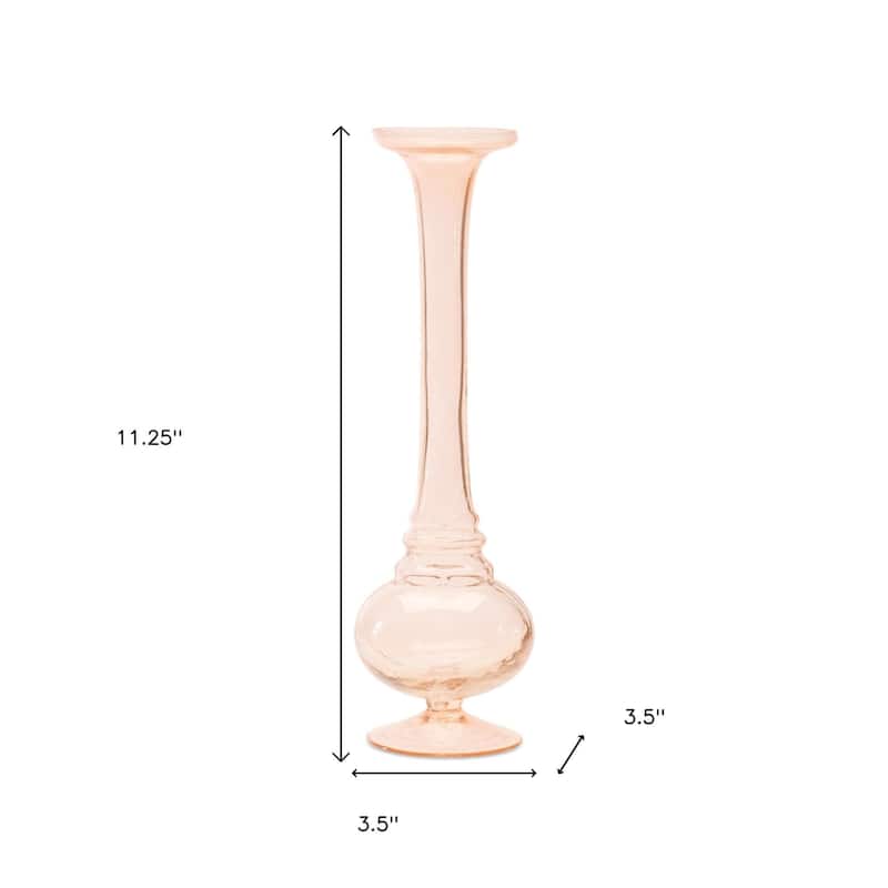 Set of Two 11" Pink Glass Trumpet Table Vases - 3.50
