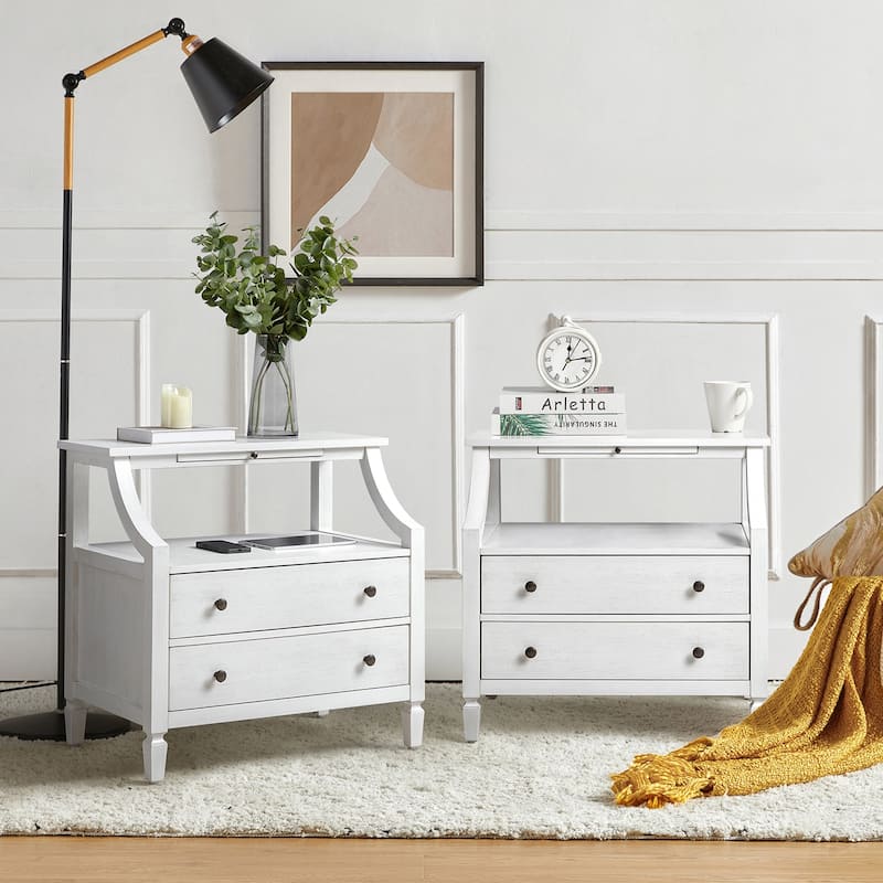 Jennifer 2 - Drawer Nightstand with Built-In Outlets and Pull-out Tray Set of 2 by HULALA HOME