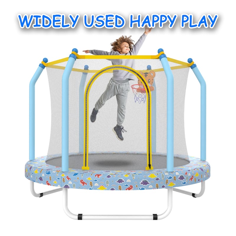 55-inch Trampoline for Kids Indoor Outdoor Small Toddler Trampoline with Basketball Hoop