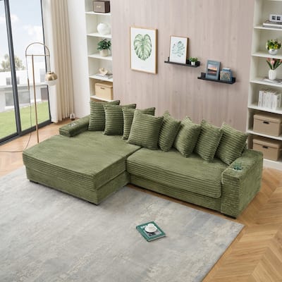 111.42" Corduroy Upholstered L-shaped Sofa