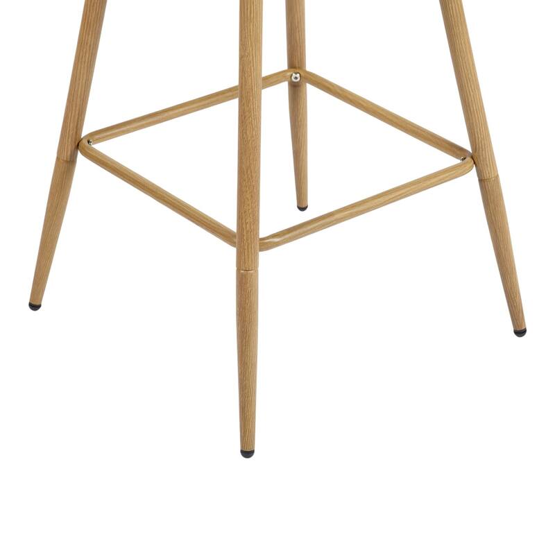 HomeRoots Set of Two 27" Beige and Oak Fabric and Metal Counter Height Swivel Bar Chairs