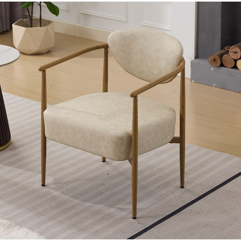 Beige Vanity Chair Dining Chair Accent Chair Set of 2 Reception Chair Leather Kitchen Chair with Metal Legs