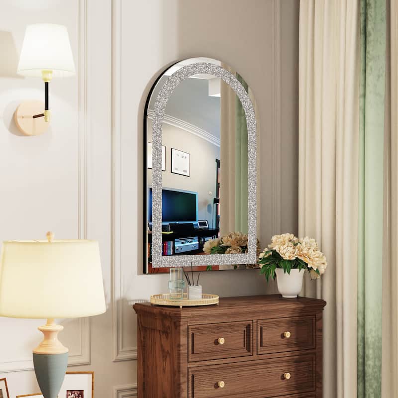 Crushed Diamond Decor Long Arch Top Glass Mirror