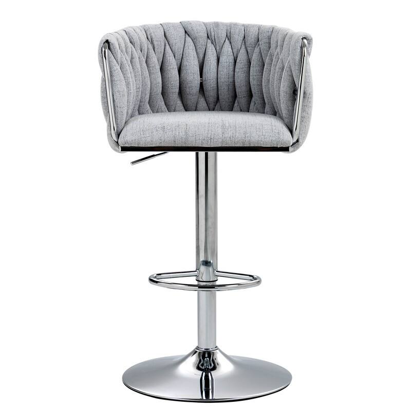 360°Velvet Swivel Bar Stools with Woven Back & Footrest,2PCS