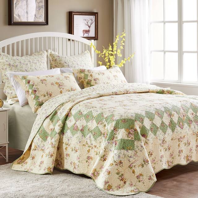 Greenland Home Fashions Bliss Oversized Reversible Authentic Patchwork Cotton Quilt Set