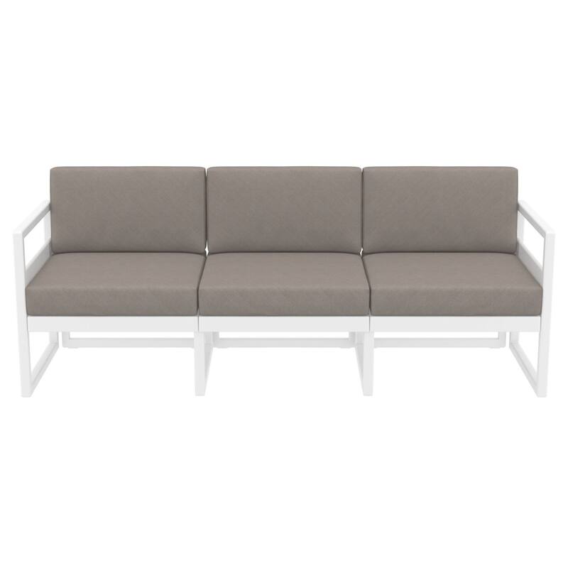 79" White Outdoor Patio Sofa with Sunbrella Taupe Brown Cushion