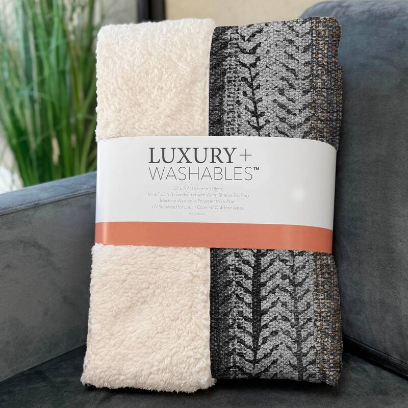 Premium Machine Washable Contemporary Global Sherpa Throw Blanket