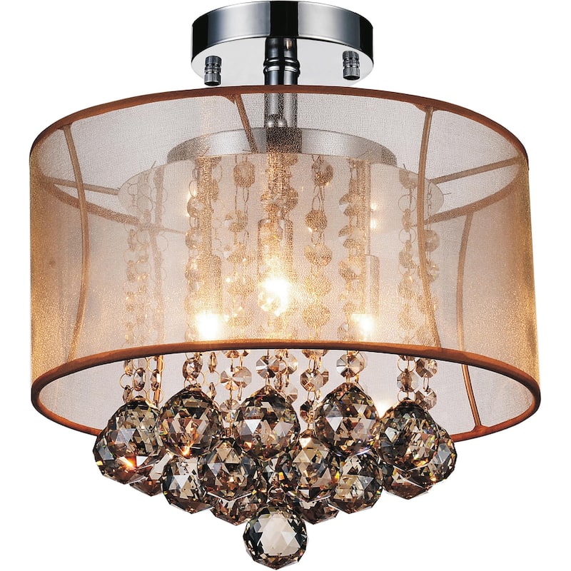 Radiant 3 Light 12in Chrome Drum Shade Flush Mount with Gold Shade - Chrome