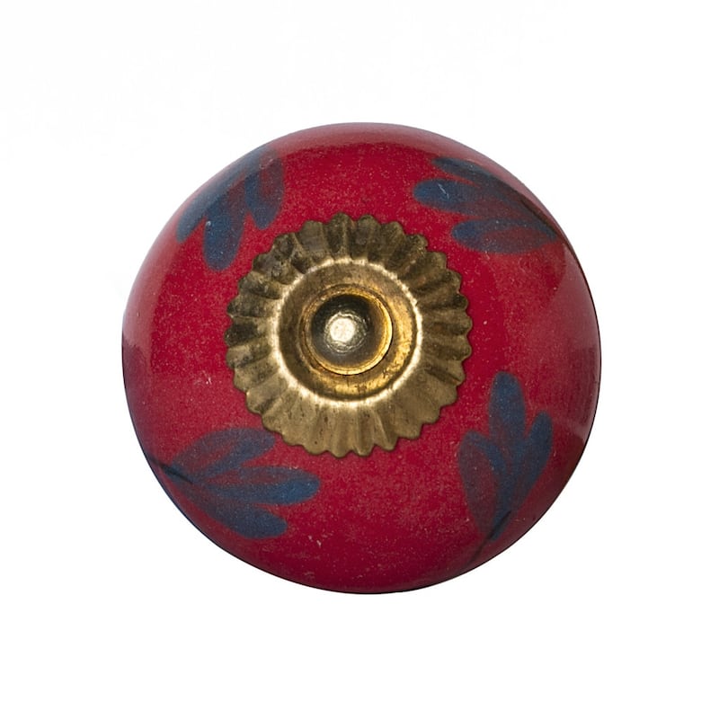HomeRoots Set of Eight Blue And Red Ceramic And Metal Drawer Pull Knobs - 1.5' X '1.5' X '1.5