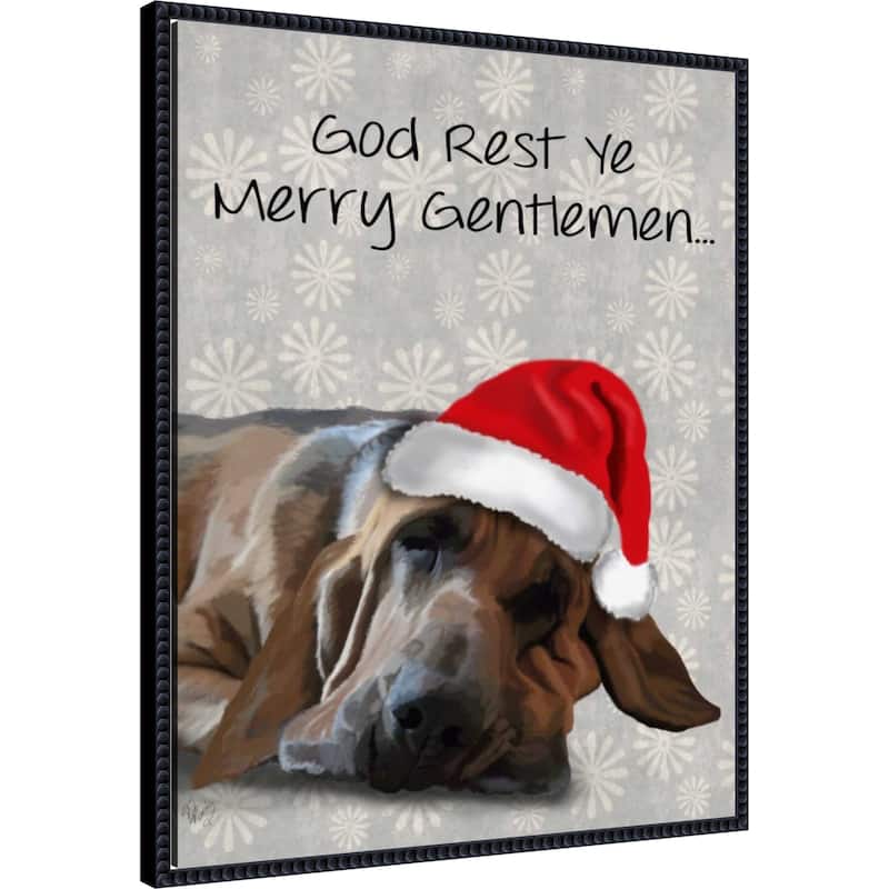 God Rest Ye Bloodhound by Fab Funky (23 x 28 in.), Framed Canvas Wall Art Print - Sylvie Beaded Black