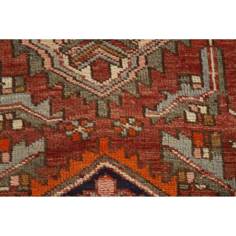Geometric Hamedan Persian Vintage Runner Rug Hand-knotted Wool Carpet - 3'6"x 10'6"