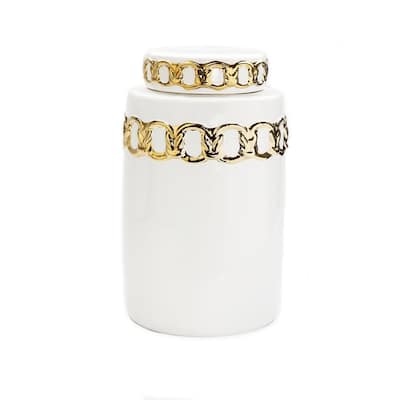 White Jar with Gold Cover and Design
